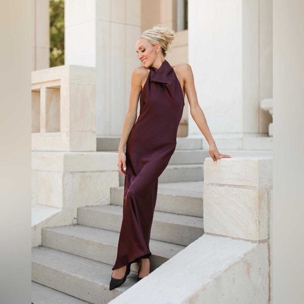 Satin Bias Cowl Neck Midi Dress